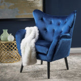 ZNTS Seigfried Mid-Century Velvet Arm Chair, Navy Blue / Black, 28.5D x 34.25W x 39.75H in 56589.00NVLTNBLU