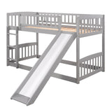 ZNTS Bunk Bed with Slide,Twin Over Twin Low Bunk Bed with Fence and Ladder for Toddler Kids Teens Grey 39928459