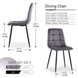 Grey Velvet Dining Chairs Set Of 2,Dining Room Side Seating, Kitchen Chairs with Metal Legs for W1164P307941
