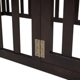 Twin Size Wood Floor Bed Frame with Fence and Door, Walnut WF299299AAL