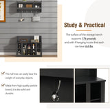 ON-TREND Shoe Storage Bench with Shelves and 4 Hooks, Elegant Hall Tree with Wall Mounted Coat Rack, WF313576AAB