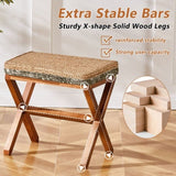 Ottoman Footstool Natural Seagrass Footrest Pouf Ottomans with X Wooden Legs Rectangular Hand 03665864