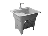 Grey Indoor Outdoor Freestanding Laundry Sink with Washboard, Faucet, Hoses Drain Kit 25780592