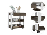 White and Dark Walnut 1-Drawer 2-Shelf Kitchen Cart with Caster B06280136