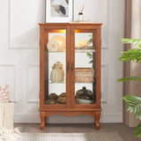2 Doors Curio Cabinet with Tempered Glass Doors, Curio Cabinets with Mirrored Back Panel and W2275P177197