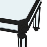 Silver Mirrored Coffee Table, Black Vintage Carved Wooden, Rectangle Glass Tea Table with Mirrored W1445P299191