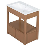 ZNTS 30" Bathroom Vanity with Sink Top, Bathroom Cabinet with Open Storage Shelf and Two Drawers, Brown 51882165