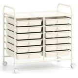 12-Drawer Rolling Storage Cart - 2-Row 10-Storey, Multicolor Drawers, 4 Wheels , White 38074436