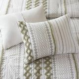 3 PCS Full/Queen Cotton Printed Comforter Set with Chenille Sage/Ivory B035P319203