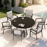 Outdoor Round Patio Dining Table for 6-7, All Weather Metal Dining Table with Umbrella Hole for Deck W213P335135