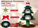 54 Christmas Cat Tree Tower, Holiday Tree Shaped Cat Furniture with 2 Washable Plush Condos, 00374784