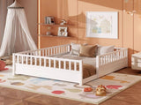 Queen Montessori Floor Bed with Safety Guardrails, Low Profile Wood Platform Bed Frame for Kids & W1858P475434