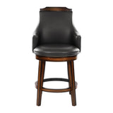 Swivel Counter Height Chairs Set of 2, Dark Brown Faux Leather Upholstered Wooden Dining Furniture B011P321296