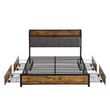 King Size Bed Frame, Storage Headboard with Charging Station and 4 Storage Drawers,LED Lights , W2297P291441