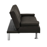 Sofa Bed with Armrest two holders WOOD FRAME, STAINLESS LEG, FUTON BROWN PVC,DARK BROWN W2297P284141