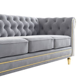 Chesterfield Velvet Sofa 84.65 inch for Living Room Light Grey Color W579P326878