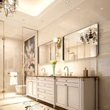 36x30inch Glossy Brushed Silver Rounded Corner Rectangle Wall Mirror For Bathroom Metal Frame Wall W2091126974