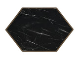 Hexagonal Rustic Retro Wood Coffee Table, with 2 Hidden Drawers, Textured Black Marble Tops, Light N770P309823L