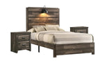 1pc Rustic Style Butcher Block Finish Weathered Brown Finish Full Size Bed w/ Lamp Wooden Bedroom B011P230853