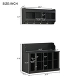ON-TREND Shoe Storage Bench with Shelves and 4 Hooks, Elegant Hall Tree with Wall Mounted Coat Rack, WF313576AAB