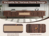 Modern Design TV Stand for 75" TVs, Media Console TV Cabinet with Rattan-Front Drawer for Living N710P257609P