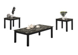 ZNTS Contemporary Black Faux Marble Top 1x Coffee Table and 2x End Tables 3pc Coffee Table Set Living B011P237499