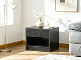 Black Wood Grain 2-Piece Side Table Set End Table with Drawer and Spacious Storage Shelf 58193430