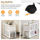 ON-TREND Mobile End Table with Lockable Wheels, Narrow Coffee Table with 5mm Thick Fluted Tempered N721P179241K