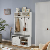 White, Column Coat Rack with Storage Shoe Cabinet 83801402