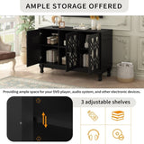 U-Can Modern Mirrored TV Stand for TV up to 55 Inches, Entertainment Center Solid Wood Legs, Metal N724P198519B