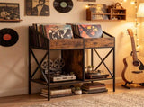 2-Tier Vinyl Record Storage Rack, Industrial Wood & Metal Record Display Stand with Anti-Tipping 67222313