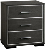 1x Nightstand Solid wood Warm Gray Sleek Modern Lines Chrome Trim Insert Contemporary Bedroom HS11CM7589N-ID-AHD