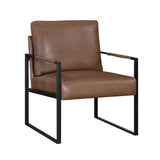 Modern Accent Chair Cushioned Seat Brown Faux Leather Upholstery Black Metal Frame 1pc Style Comfort B011P255743