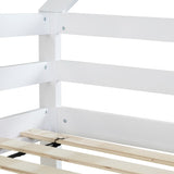 Twin over Twin Rubber Wood Floor Bunk Bed, with ladder,Guardrails,House-Shaped-Bunk Bed,White W504P206864