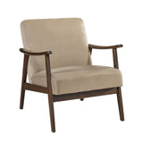 ZNTS Mid-Century Modern Design 1pc Accent Chair Light Brown Velvet Upholstery Dark Walnut Finish Wood, B011P256601