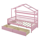 ZNTS Wooden Twin Size House Bed with 2 Drawers,Kids Bed with Storage Shelf, Pink WF308872AAH