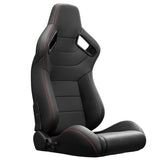 2PC New Universal Bucket Racing Seats Red Stitch Red PVC Leather Reclinable Carbon Look Leather Back W1739P266854