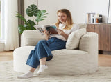 Compressible Corduroy Round Chair with Cushioned Backrest - Modern Comfort Seating for Living W2339P323625