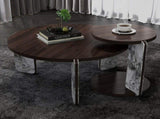Modern Coffee Table with End Table Set, Durable walnut veneered MDF 83cm diameter Center Table with W2899P405895