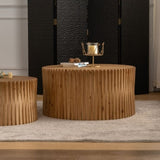 Vintage Fashion Style Cylindrical Nesting Coffee Table Set with Vertical Textured Embossed Design W757P195740