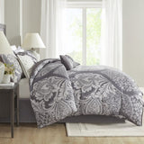 7 Piece Cotton Printed Comforter Set Grey King B03597028