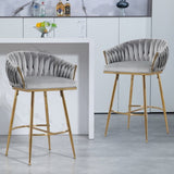 26'' Counter height bar stools Set of 2,velvet kitchen island counter bar stool with hand- wave W2215P147901