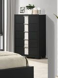 1pc Contemporary Black Finish Chest Five Drawers Metal knobs Black White Bedroom Wooden Furniture B011P255266