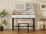 Makeup Vanity with LED Lighted Mirror, 360&deg Rotatable Mirror, Vanity Desk with 2 Drawers,Power N704P385441K