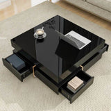 ON-TREND Modern High Gloss Coffee Table with 4 Drawers, Multi-Storage Square Cocktail Tea Table with WF314582AAB