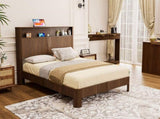 Queen-size slatted bed frame with storage, built-in charging ports, wave-shaped design, and metal W1162P440051