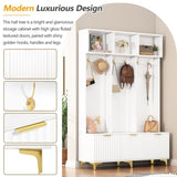 ON-TREND Modern Large Storage Hall Tree with Bench, Multi-functional Storage Bench with High Gloss N721P180460K