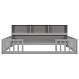 ZNTS Full Floor Bed with Side Bookcase,Shelves,Guardrails,Grey W504142774