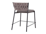 Contemporary Counter Stool in Black Metal, Grey Faux Leather, and Light Brown Fabric - Set of 2 B202P221684