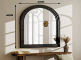 40"x30" Arched Bathroom Mirror with Wooden Frame Decorative Wall Mounted Mirror, Black 33173401